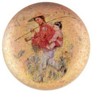 Mr Obata Oriental Gold Edna Hibel  plate  Rosenthal W. Germany 10" gold overlay